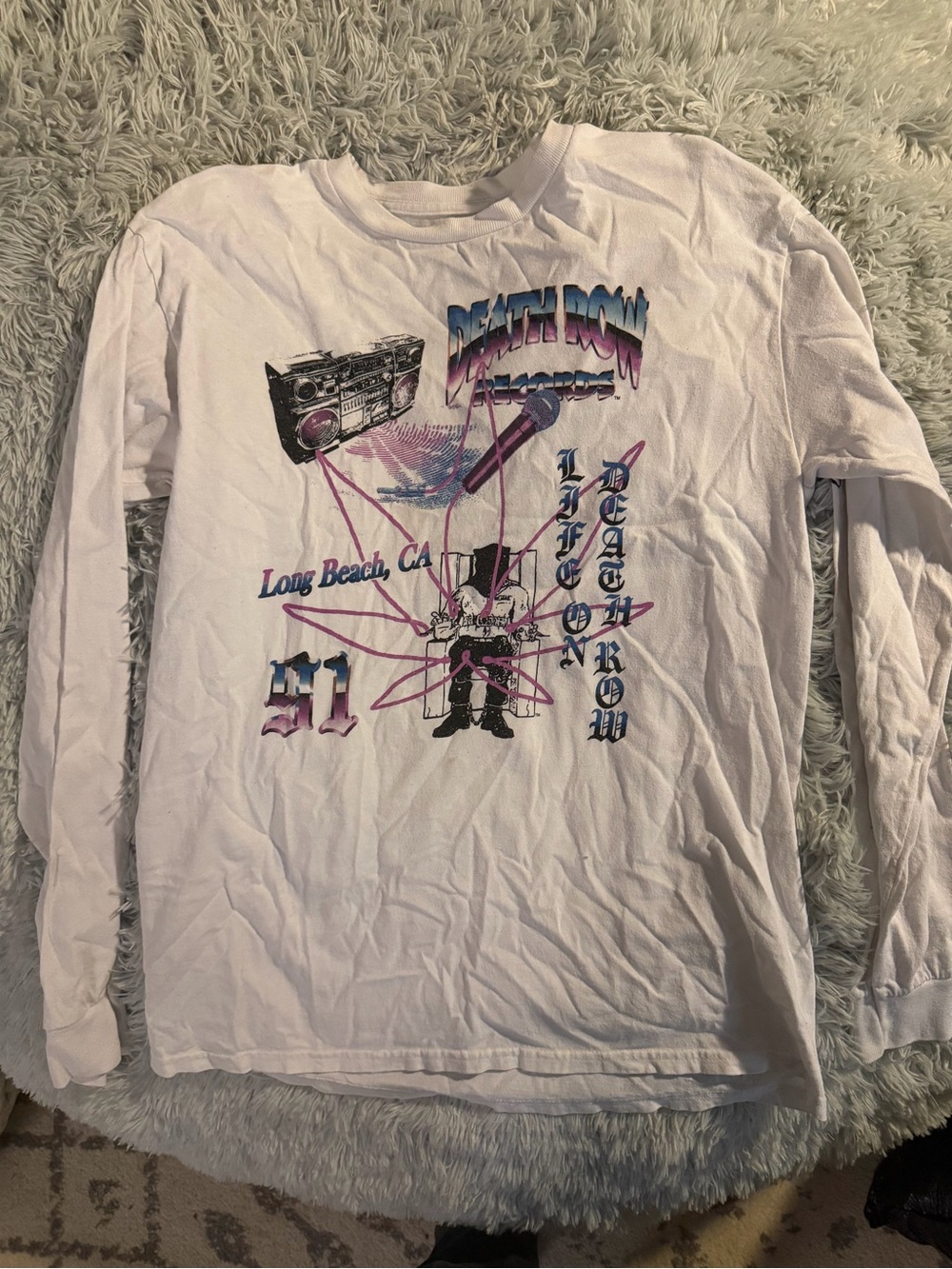 Death Row Records Graphic Long Sleeve Tee - White / Purple Accent